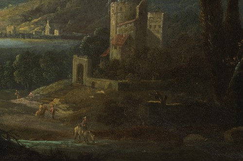 17th century - River Landscape with Sheperds and Ruined Architecture by Jan van Bunnick