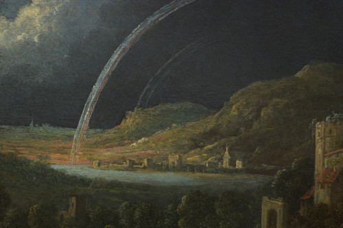 River Landscape with Sheperds and Ruined Architecture by Jan van Bunnick - 