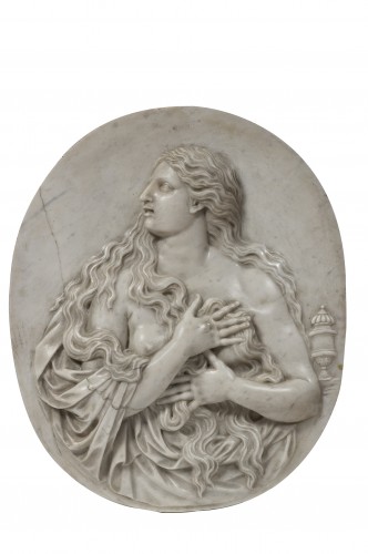 Saint Mary Magdalene, a marble medallion after Etienne Le Hongre 