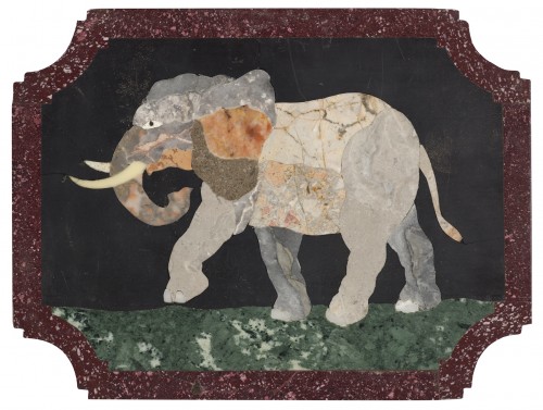 Ensemble de quatre plaques en marqueterie de pierre dure représentant des animaux - Objet de décoration Style 