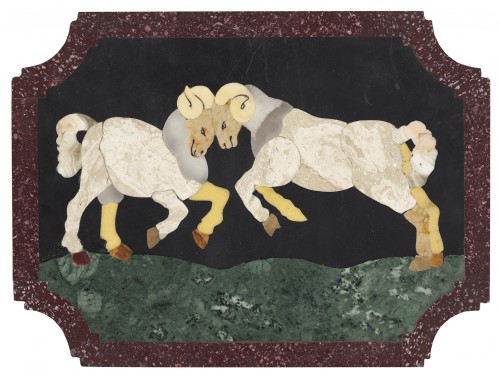 Ensemble de quatre plaques en marqueterie de pierre dure représentant des animaux - Stéphane Renard Fine Art