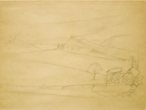 Study for « Paysage de Fribourg »  - 1943, a landscape drawing  by Balthus 