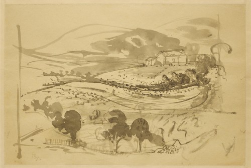 Study for "La Bergerie" ca. 1960 a double-sided ink wash signed by Balthus