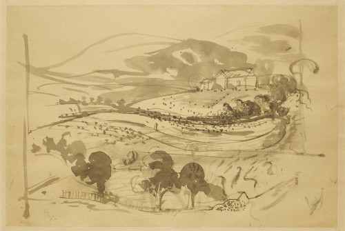 Study for &quot;La Bergerie&quot; ca. 1960 a double-sided ink wash signed by Balthus