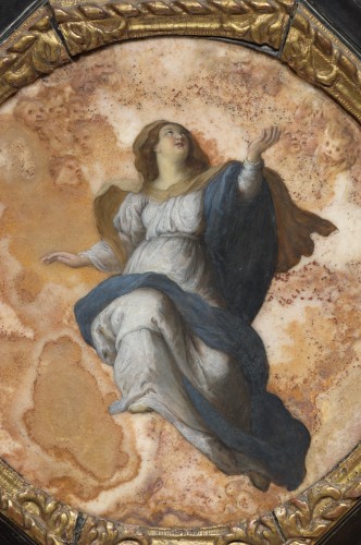 XVIIe siècle - L'Assomption, peinture sur albâtre, école romaine du XVIIe siècle d’après Rubens