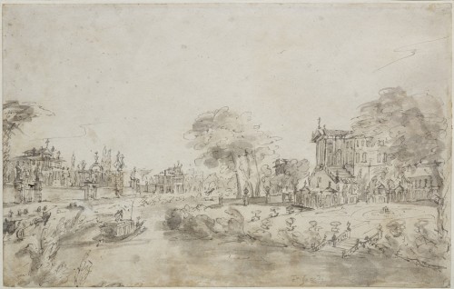 Villas on the Brenta, an ink wash by Francesco Guardi (Venice 1712 - 1793) 