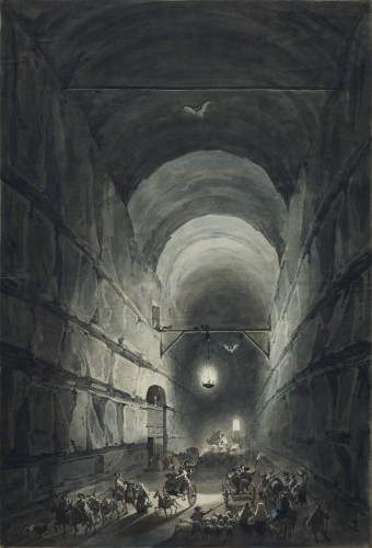 La grotte du Pausilippe de nuit à Naples par Louis-Jean Desprez (1743 – 1804)