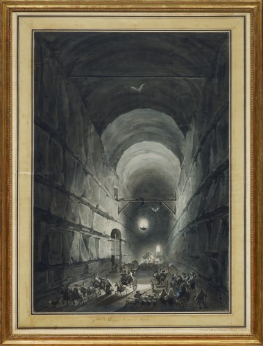 La grotte du Pausilippe de nuit à Naples par Louis-Jean Desprez (1743 – 1804) - Tableaux et dessins Style Louis XVI