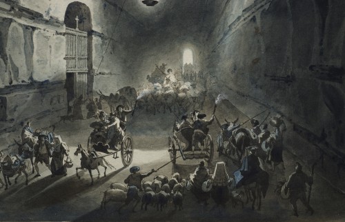 The Grotto of Posilippo by night in Naples by Louis-Jean Desprez (1743 – 18 - 