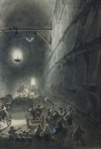 The Grotto of Posilippo by night in Naples by Louis-Jean Desprez (1743 – 18 - Louis XVI
