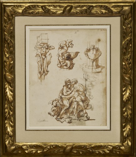 Feuille d'études architecturales attribuée à Baccio del Bianco (1604 - 1657)
