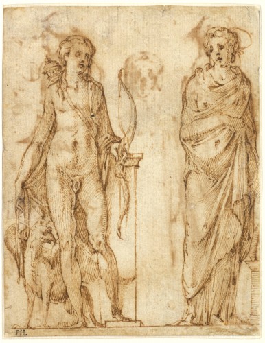 Apollon et Calliope (Melpomène et Polymnie au verso), attribué à Girolamo da Carpi