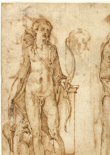 Apollo and the Muses a double-sided drawing attributed to Girolamo da Carpi - Renaissance