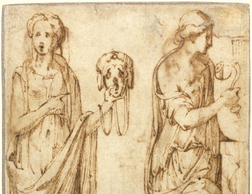 Antiquités - Apollo and the Muses a double-sided drawing attributed to Girolamo da Carpi