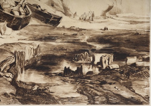 Le radoub d’une barque à marée basse - 'Eugène Isabey (1803 - 1886) - Tableaux et dessins Style Louis-Philippe