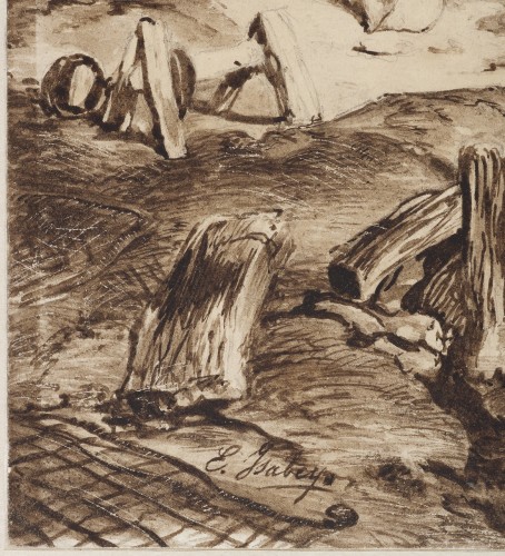 XIXe siècle - Le radoub d’une barque à marée basse - 'Eugène Isabey (1803 - 1886)