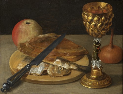 Nature morte au hareng, à la pomme et au gobelet de vin - Atelier de Georg Flegel - Tableaux et dessins Style 