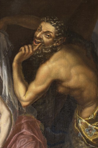 Antiquités - Satyr unveiling a Nymph a painting by Johann Franz Meskens - Flemish School