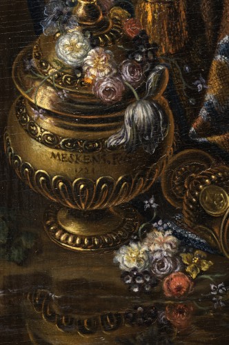 Antiquités - Satyre dévoilant une nymphe, par Johann Franz Meskens, un peintre flamand (1721)