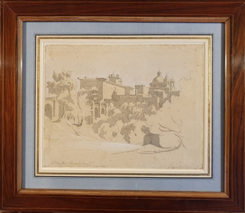 Vue d'Ariccia, un dessin préparatoire d'Achille Bénouville (1815 - 1891) - Tableaux et dessins Style 