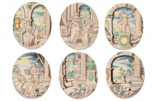 Six «ambrogette» (plaques) en faïence, Antonio Africa Pavie (1693-1704)