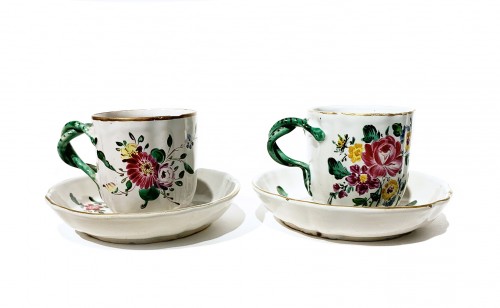 Antiquités - A coffee pot and 2 cups. Antonio Ferretti Manufacture Lodi, Circa 1765-1770