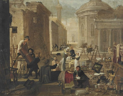 Circle of Jan Miel (1599-1660) - Auction in a street