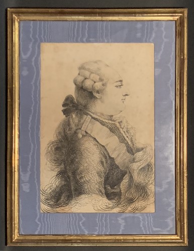Tableaux et dessins Dessin, Aquarelle & Pastel - Jean-Joseph Bernard (1740 - 1809) - Portraits calligraphiques Louis XVI et Marie-Antoinette