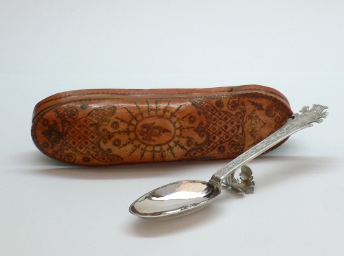 Antique Silver  - A silver Christening spoon in its leather case
