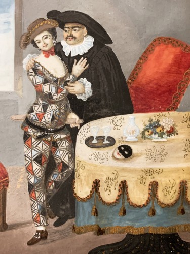 Personnages de la Commedia dell'arte - Arlequine et le docteur - Tableaux et dessins Style Louis XIV