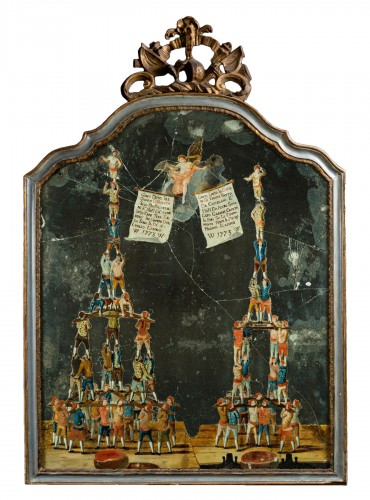 A rare painted mirror representing the traditional game called Forze Ercole