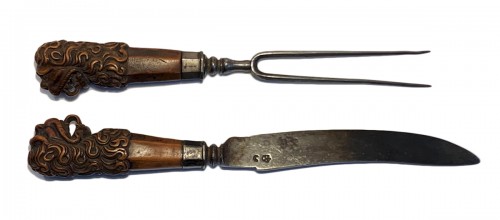 A carved boxwood knife and fork, 17th century