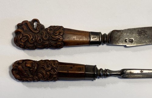 Curiosities  - A carved boxwood knife and fork, 17th century