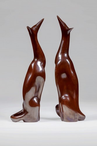 Japanese bronze By Sakai KOZAN - &#039;tsuki Miru Kitsune&#039;  - Asian Works of Art Style 50
