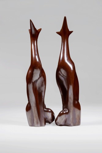 Asian Works of Art  - Japanese bronze By Sakai KOZAN - &#039;tsuki Miru Kitsune&#039; 