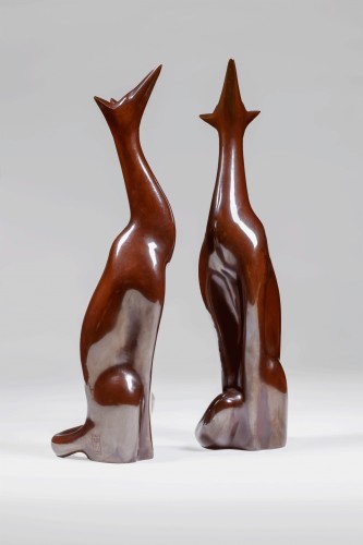20th century - Japanese bronze By Sakai KOZAN - &#039;tsuki Miru Kitsune&#039; 