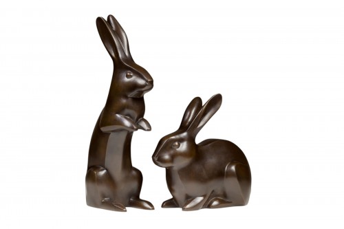 Japanese bronzes signed Kabuki HIDEAKI (SHUMEI) – Rabbits