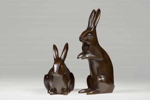 Asian Works of Art  - Japanese bronzes signed Kabuki HIDEAKI (SHUMEI) – Rabbits