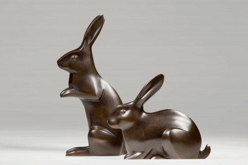 Japanese bronzes signed Kabuki HIDEAKI (SHUMEI) – Rabbits - 