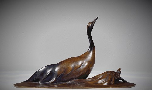 Minogame and Cranen Japanese Bronze by Katô TATSUO - Asian Works of Art Style 