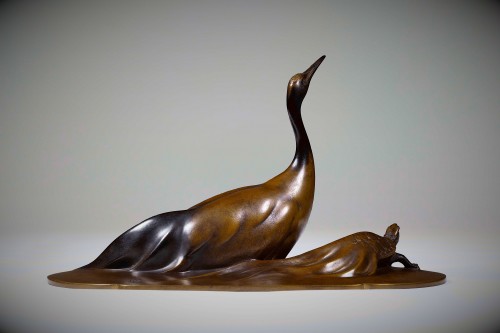 Minogame and Cranen Japanese Bronze by Katô TATSUO - 