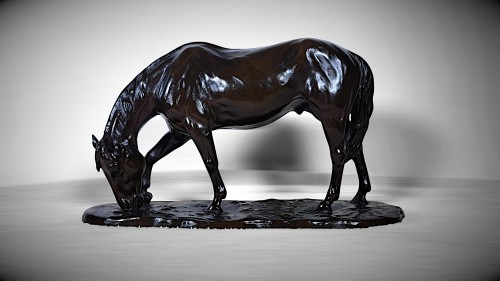 Bronze Japonais d’Itô KUNIO - un cheval paissant - Arts d