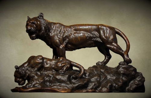 Japanese Bronze Genryusai SEIYA - A Tiger And Its Cub - Asian Works of Art Style 