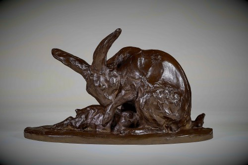 Japanese bronze by Ikeda YÛHACHI  - Hare with Leveret - Asian Works of Art Style 