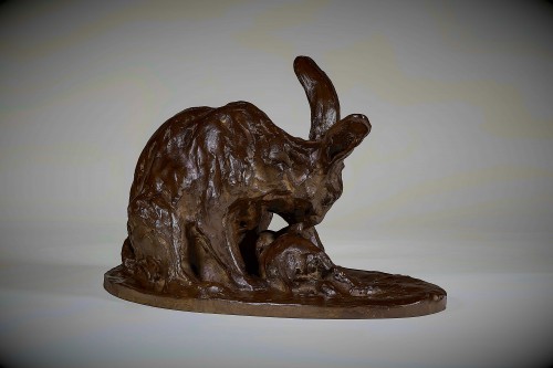 Japanese bronze by Ikeda YÛHACHI  - Hare with Leveret - 
