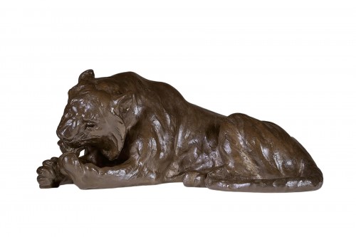 Bronze Japonais de Kondo SHOSHIN (MASAZANE) - Tigre léchant ses pattes