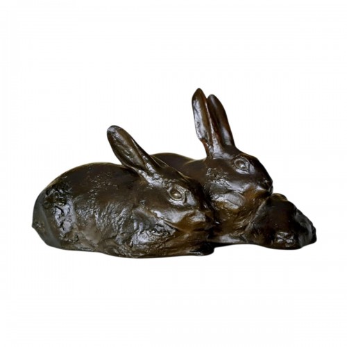 Trois lapins, Bronze japonais de Misawa HIROSHI