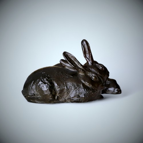 Antiquités - Trois lapins, Bronze japonais de Misawa HIROSHI