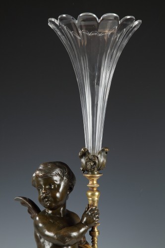 Decorative Objects  - Pair of Cupids Holding Trumpet Vases by V. Paillard, France, Circa 1860
