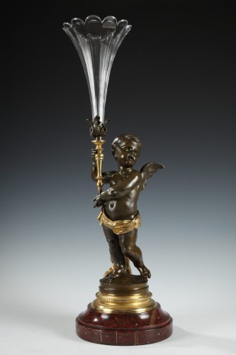 Pair of Cupids Holding Trumpet Vases by V. Paillard, France, Circa 1860 - 